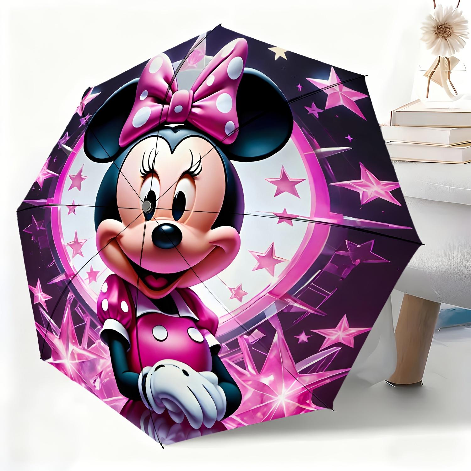 

1pc Disney Minnie Mouse Star Pattern Automatic Umbrella, All-Weather Folding Umbrella for All Occasions, Portable Compact Umbr (as the picture,Iron&8K)