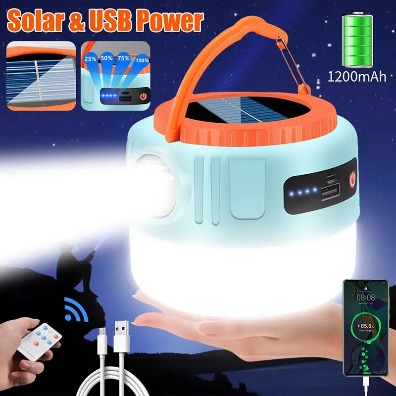Solar & USB Rechargeable LED Camping Lantern, Portable, with Remote Power Bank Function for Emergency, Hiking, Fishing, ,Hurricane Camping Lighting