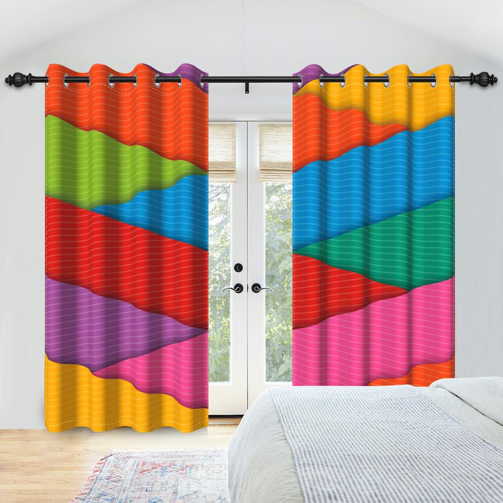 2Pcs/Set Colourful Gradient Window Curtain Bright Multicolor Blackout  Polyester Fabric Study Bedroom Living Room Decor Curtain