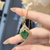 Vintage Light Luxury Full Diamond Fat Triangular Red Diamond Pendant Set, Advanced Sense Paraiba Lake Water Green Earrings Ring For Women