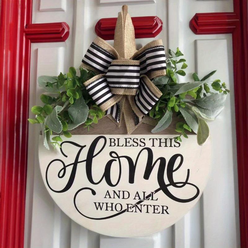 Round Wooden Welcome Hanging Wooden Ornament For Front Door Home Decor Outdoor Fall Decor Welcome Bow Knot Christmas Decoration