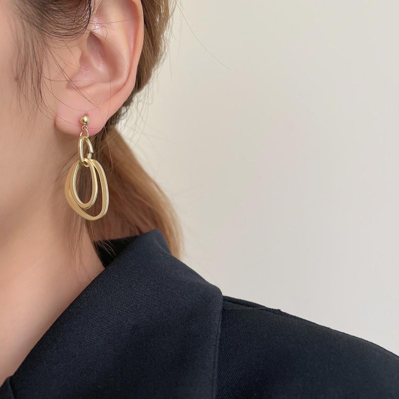 Temperament Retro Japanese and Korean Matt Metal Irregular Hollow Ring Ins Cold Wind Stud Earrings Women's Ear Jewelry Earrings