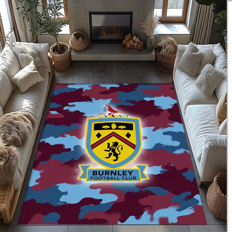 Burnley Football Print Crystal Velvet Rug, Comfortable Water Absorbent Non Slip Indoor Floor Carpet