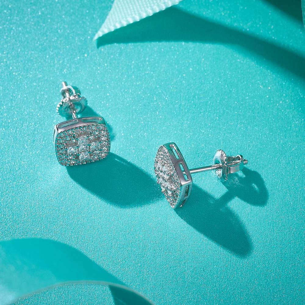 Moissanit Echte Herren Echte Solide 925 Sterling Silber Vereiste Hip Hop Quadratische Ohrringe