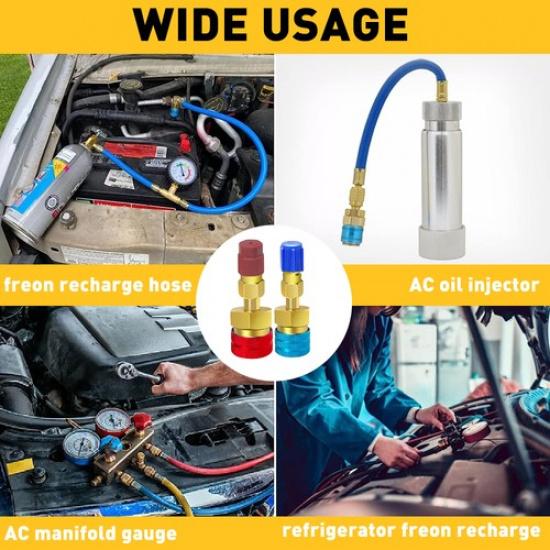 R1234YF Quick Coupler Adapters Connector High/Low Manifold AC Auto Gauge Set 2x