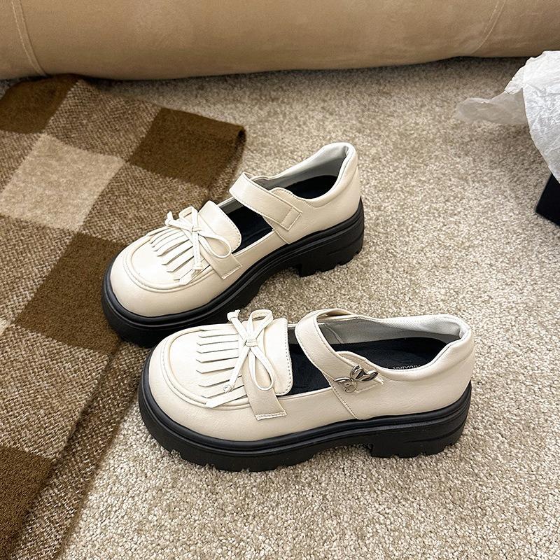 Zapatos de plataforma pequeños de cuero retro marrones para mujer, novedad de primavera, para llevar con falda, Mary Jane, zapatos de un solo color