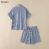 ZANZEA Women Short Sleeve Blouse and Shorts Summer Stripe Print Two Piece Suit Sets