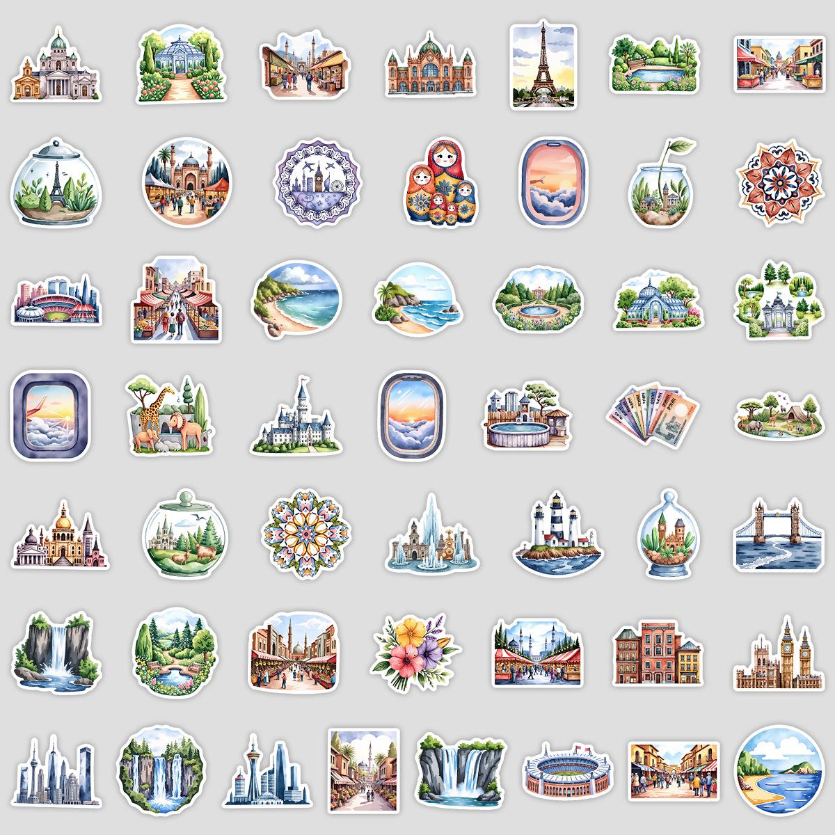 

50 Watercolor Travel Graffiti Stickers Water Cup Mobile Phone Computer Waterproof Decorative Stickers DIY Decorative Stickers