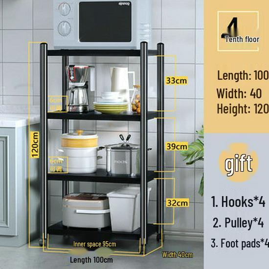 Floor-standing Detachable Kitchen Storage Rack with Wheels and Pot Holder for Microwave and Oven