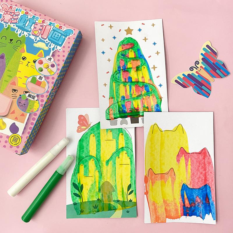 35Pcs Squeegee Art Kids Paint Kit, Diy Material Magic Reveal Rainbow Scratch Art