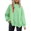 Women's Fashion Round Neck Long Sleeve Sweater Knitted Side Slit Pullover