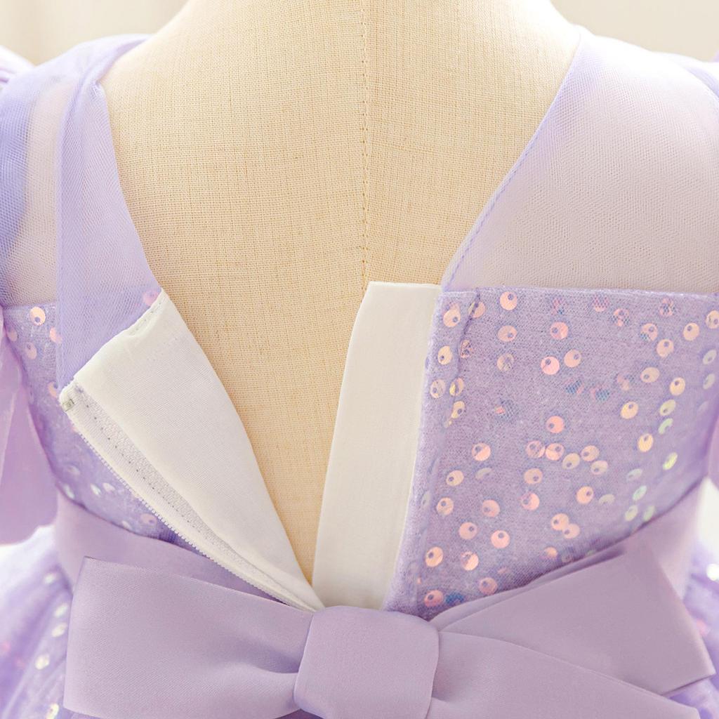 2025 New Children's Sequined Tulle Flower Girl Princess Dress with Puff Sleeves