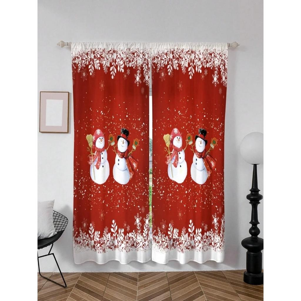 Modern Christmas Silver Decoration With Stars and Snowflakes Curtains for Living Room Bedroom Curtain Home Decor With Hooks