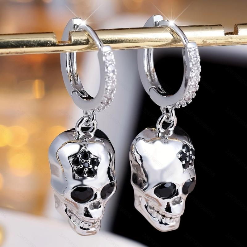 Gothic Dark Personalized Creative Skull Pendant Earrings Men and Women Classic Vintage Holiday Party Zircon Gifts