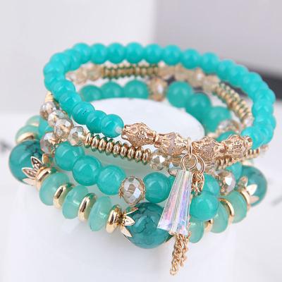Multi-layer Beaded Crystal Bracelet, Fringed Bracelet, Exotic Set of Chains