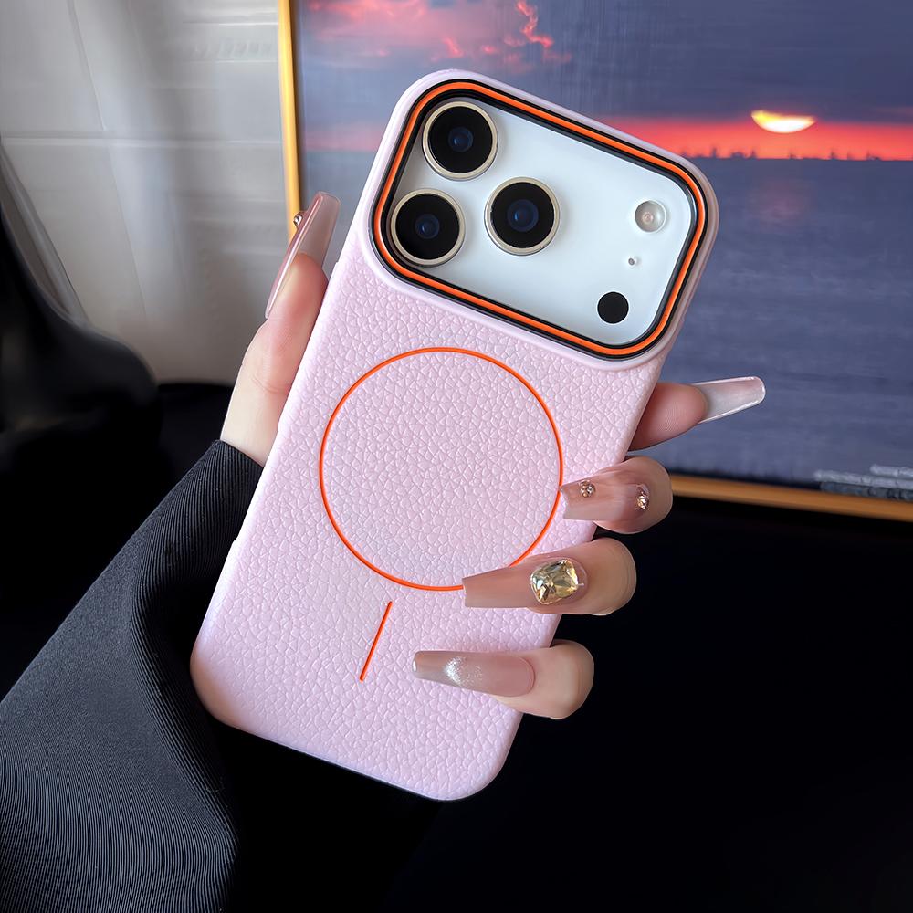 Frosted Hit Color Lichee Pattern Phone Case For iPhone 17 Pro Max Air 14 15 Plus 12 13 16 Pro For MagSafe Wireless Charger Cover