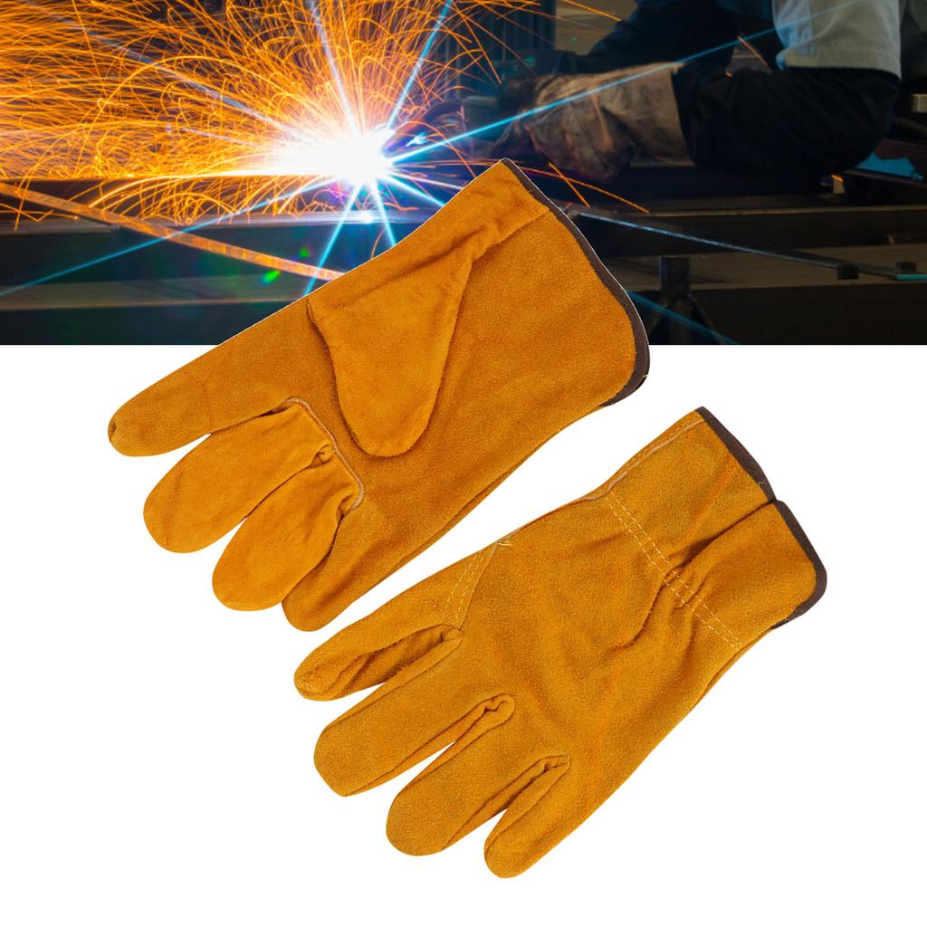 Utility Work Gloves Cowhide Leather Heat Resistant Gloves Protective Working Gloves for Driver Welder Yellow