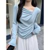 Spring and Autumn Gentle Style Slim Long Sleeve T-Shirt Women's Irregular Twist Slim Top