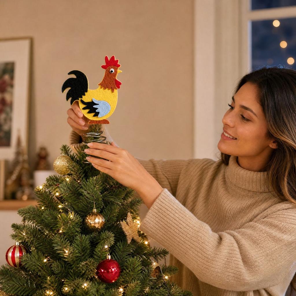 Rooster Christmas Tree Topper Decoration, Festive Holiday Home Ornament for Christmas