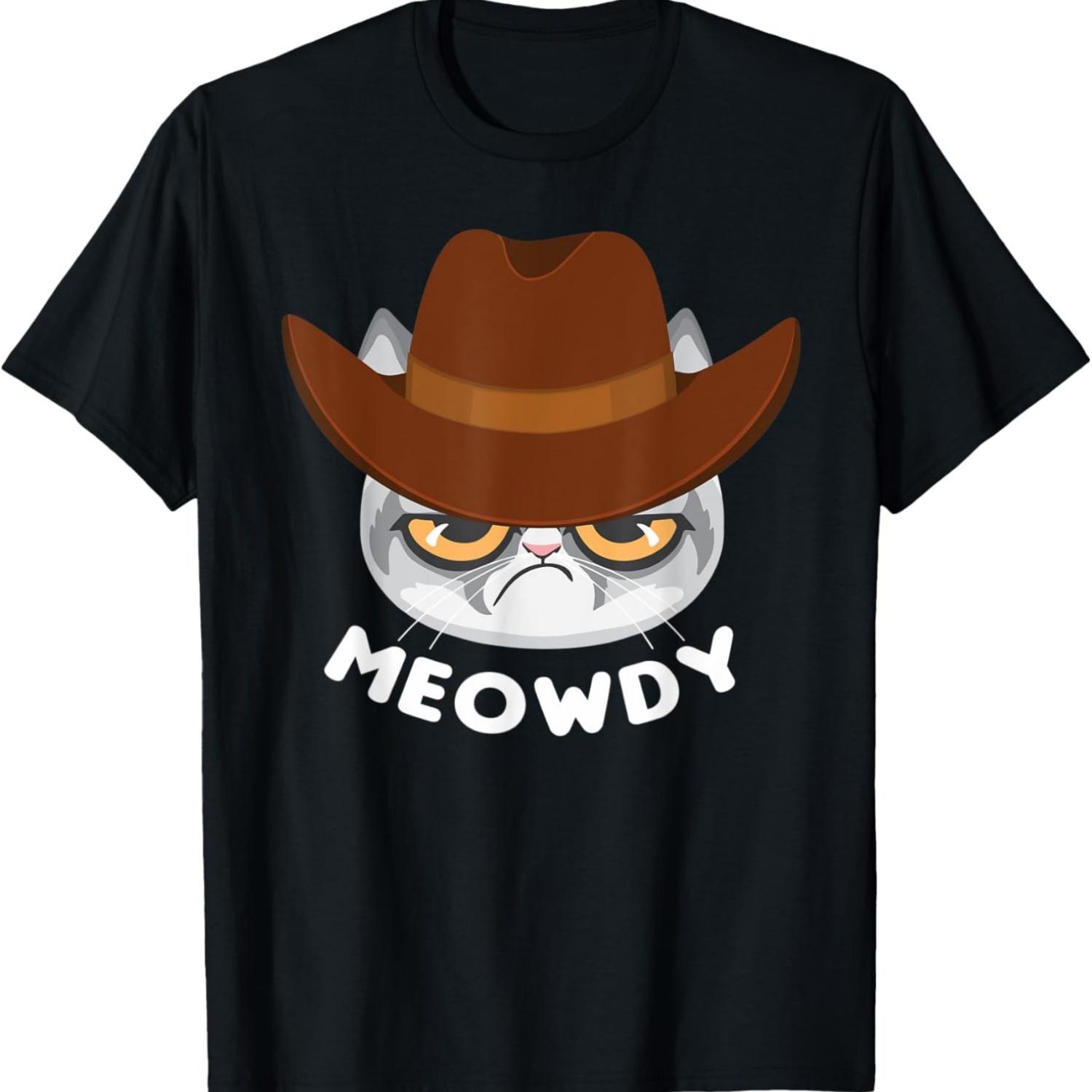 Meowdy Texas Funny Mashup Meow & Howdy Cowboy Cat Meme T-Shirt S