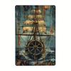 Vintage Metal Poster Sailing Ship Retro Nautical Wall Art for Home Bar Garage