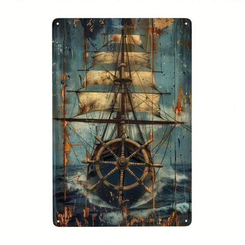 

Vintage Metal Poster Sailing Ship Retro Nautical Wall Art for Home Bar Garage