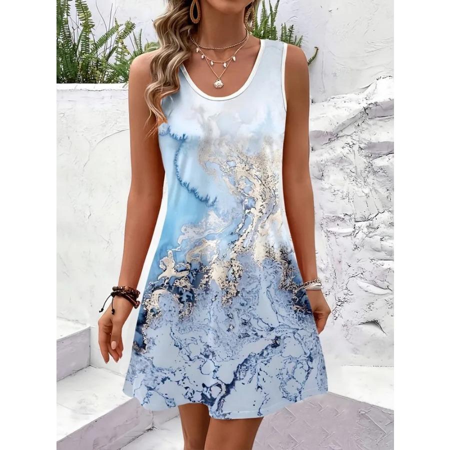 Elegant Light Blue Floral Print Sleeveless Dress Women's Summer Hawaiian Vacation Dress Tank Dress Y2k Ladies Clothes Girl Tops