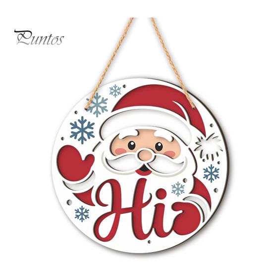 Festive Cartoon Santa Deer Ornaments Christmas Wooden Pendant, Decorative Reindeer/Santa Claus/Gnome Pattern Hanging Sign, Welcome Sign with Childlike