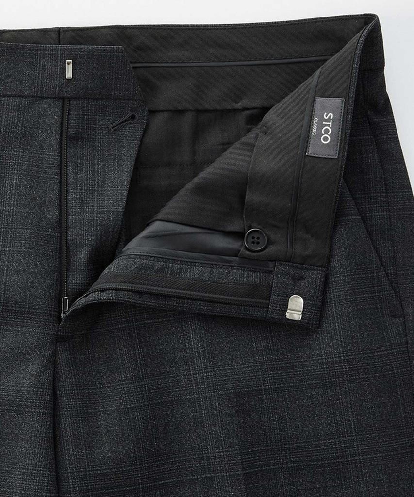 STCO 50% Extra Fine Wool Shadow Check Formal Pants Charcoal Grey (Classic Fit)_Sslva64Ccc
