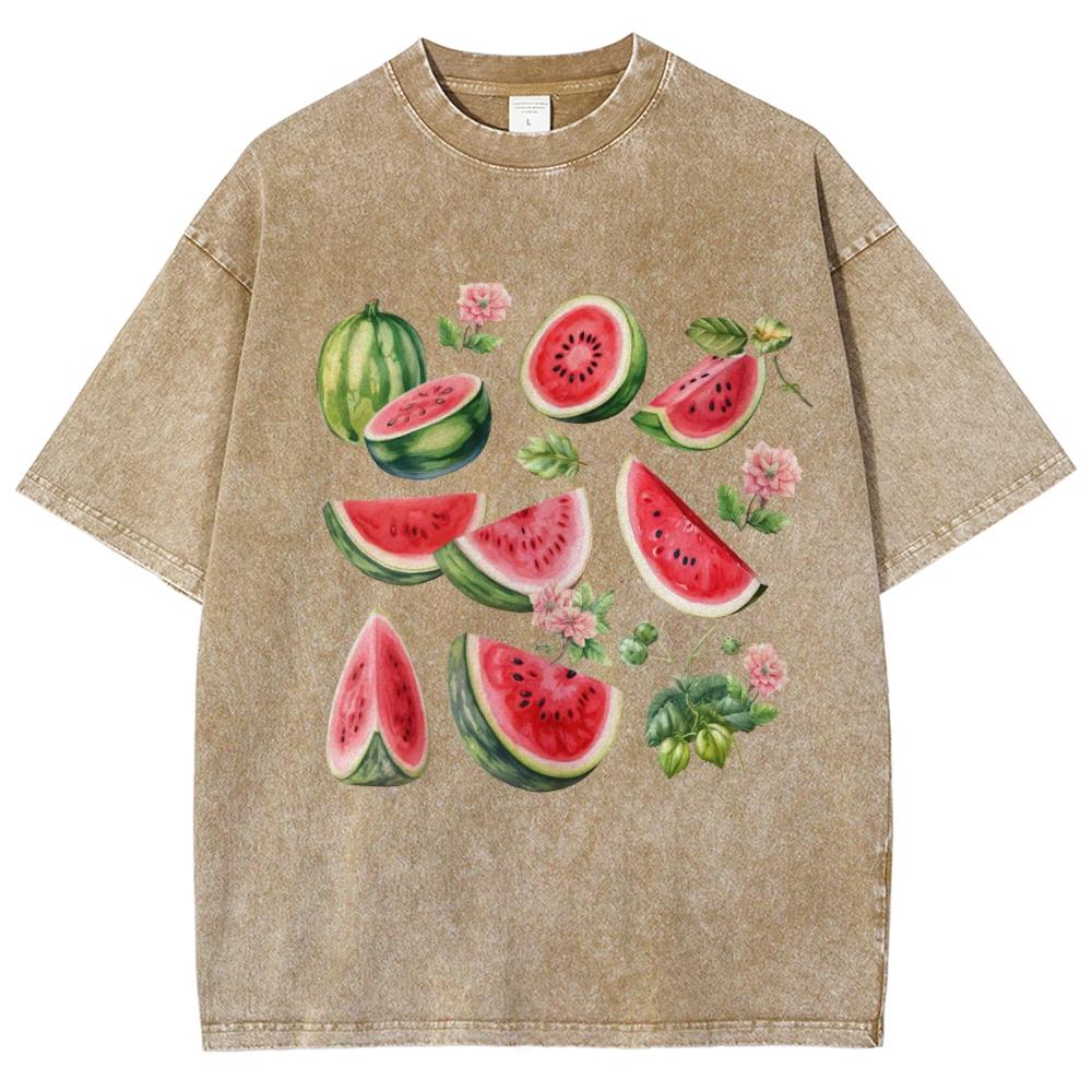 Cartoon Watermelon Fruit Print Women's T-Shirt Loose Fashion Wash Short Sleeve Summer Casual Top Tee