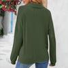 BITCED Women's Fall/Winter Polo Neck Button-Up Solid Color Long-Sleeve T-Shirt