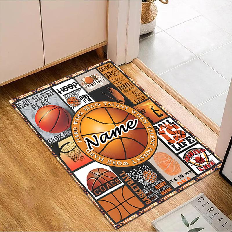 Custom Name Play Basketball Rug for Living Room, Game Rooms, Office, Bedroom, Floor Mat Playful Design, fan gifts Christmas decor