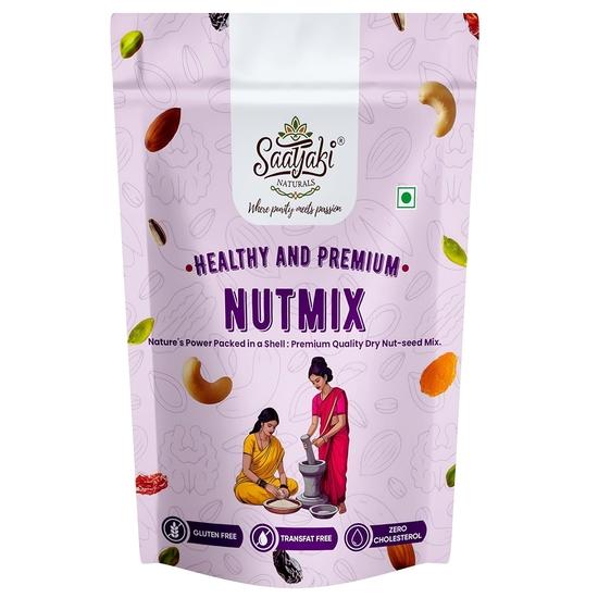 Saatyaki Naturals Premium Nut Mix - 200gm | Healthy Snack with Almonds, Cashews, Raisins, Pistachios & Walnuts | Protein & Fiber Rich Trail Mix 200GM
