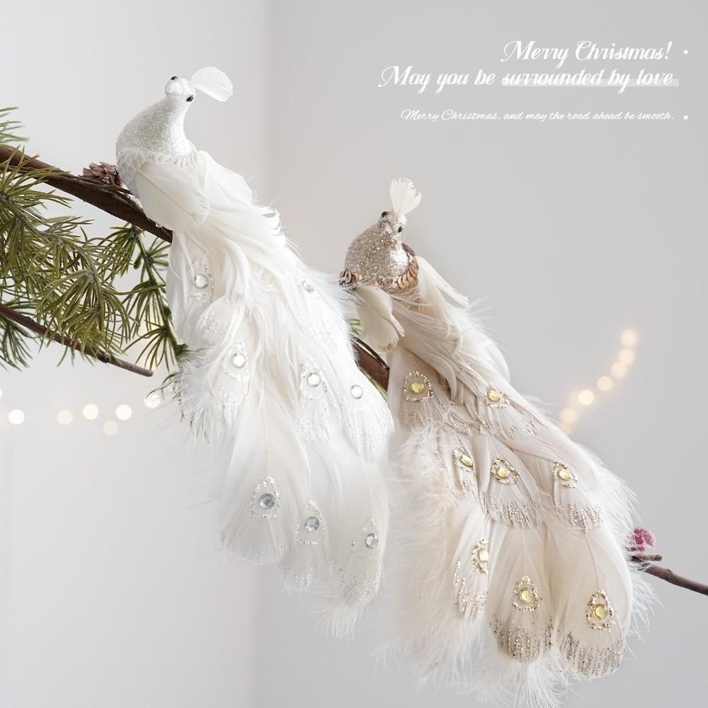 Glitzer Clip-on Pfau Baum Dekoration Langer Schwanz Weich Flauschig Weihnachten Pfau Anhänger Eingebauter Clip Schimmernde Gefiederte