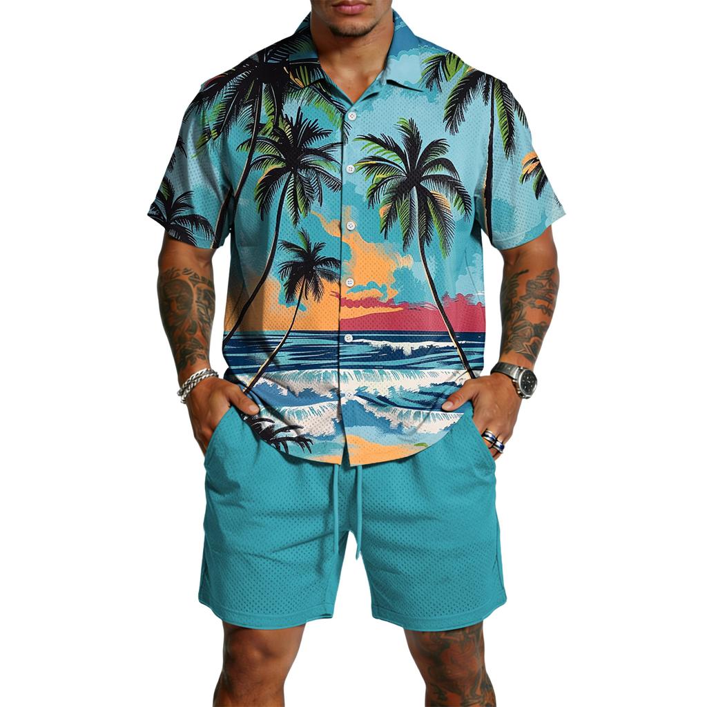 Herren Casual Leichtes Atmungsaktives Kurzarmhemd und Shorts Set