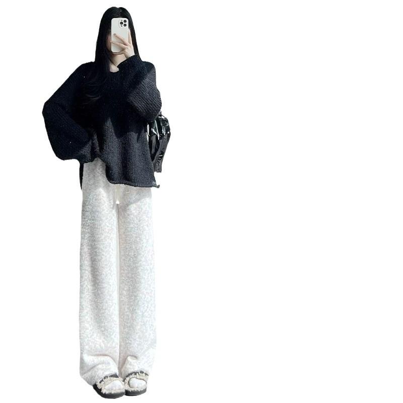 150 Rainbow Dots High-Waist Petite Knitted Wide-Leg Fleece Pants for Women