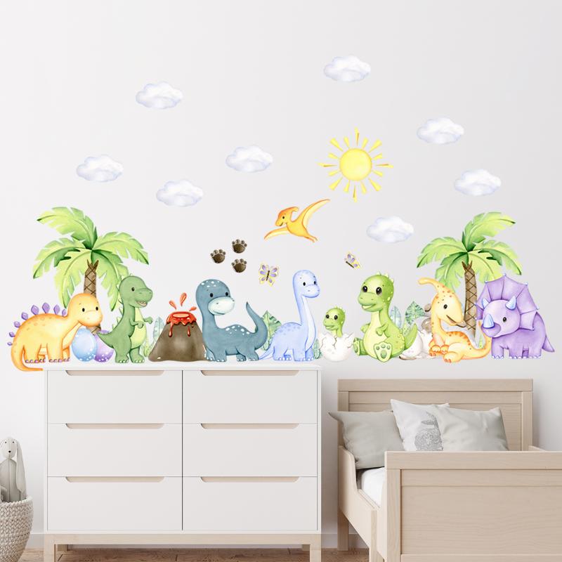 Cartoon Cute Dinosaur Wall Stickers For Children Room Boy Kids Room Living Room Nursery Background Decoration Wall Decals