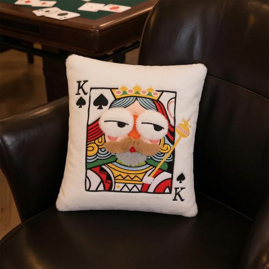 Poker Cards Throw Pillow, King Queen Jack of Spades Plush Pillow, Funny Decorative Cushion with 3D Embroidery for Sofa Couch Living Room Bedroom