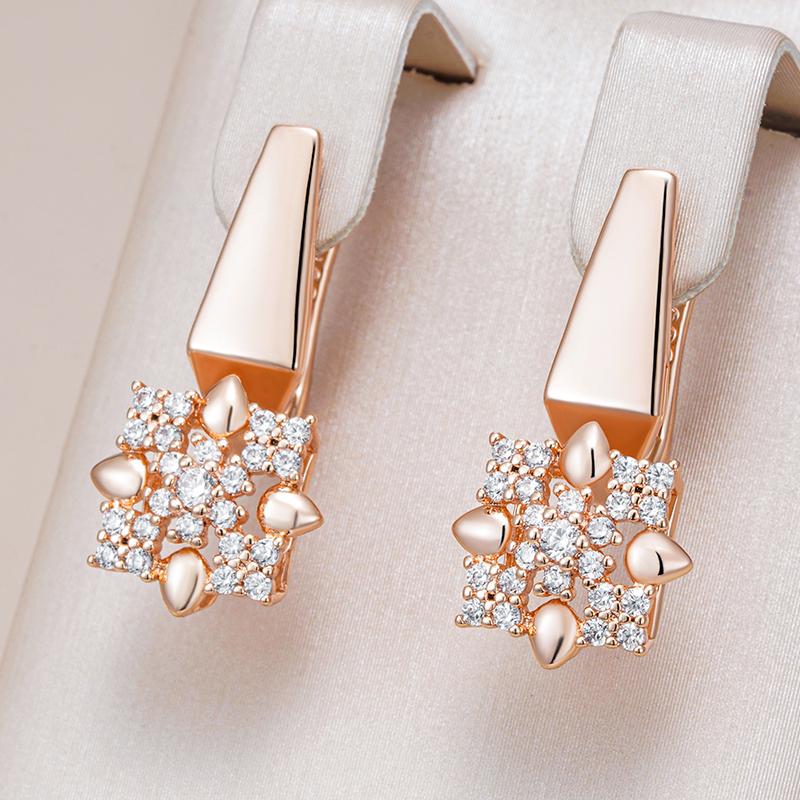 Roségoldfarbene Kristall-Blumen-Hängeohrringe für Damen, glänzende natürliche Zirkon-Accessoires, täglicher feiner Schmuck