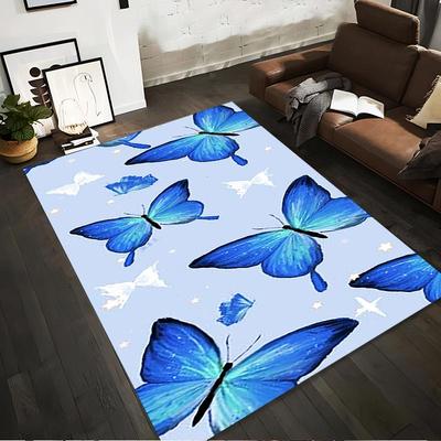 Blue Butterfly Pattern Carpet with Soft Background Design Suitable for Use As an Anti-slip for Living Room Bedroom Sofas
