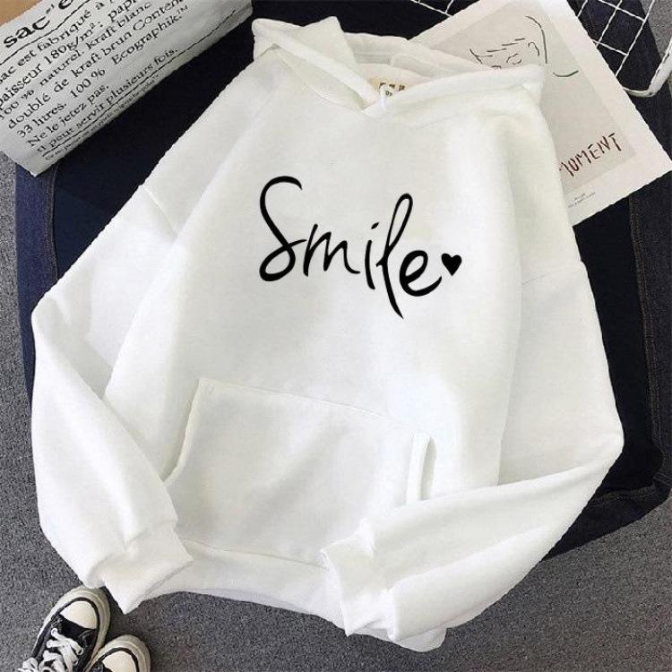 Korean Style Hooded Hoodies Women Casual Autumn Winter Loose Long Sleeve Letter Print S белый