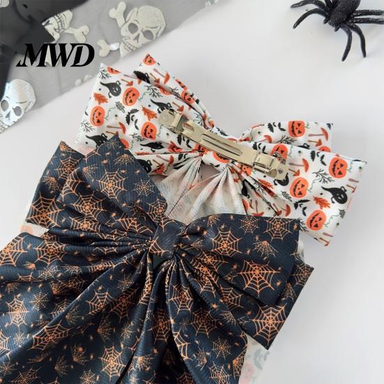 Halloween Party Hair Accessory Silky Satin Bows, Big Ribbon Bow Clips, Oversized Long Tail Barrettes, Ghost Pattern Hairpin Cute Pumpkin Witch