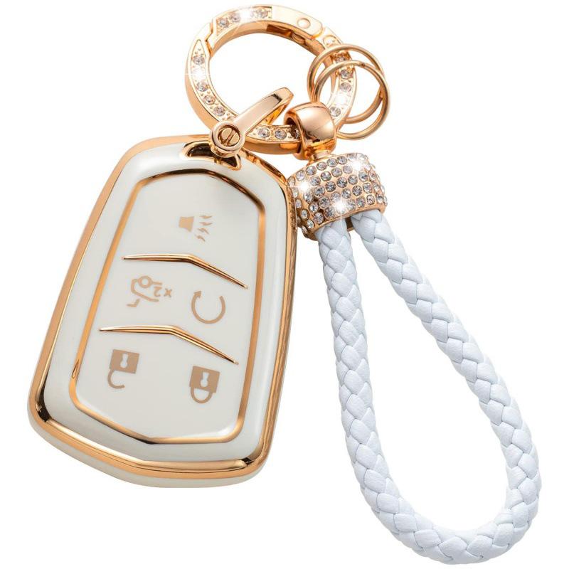Gold-Rimmed Car Key Set with Diamond Ring Pendant Key Chain