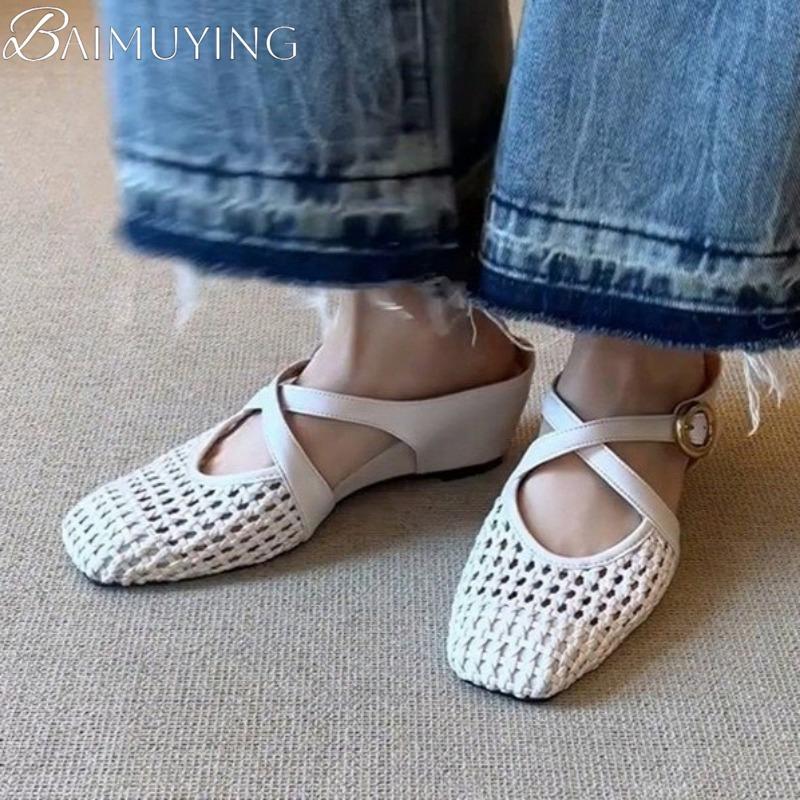Mode Flechtwerk Damen Sandalen mit Absatz Lässige Pantoletten Schuhe Frau Sommer Quadratische Zehen Pantoletten 2025 Trend Komfortable Slides Weiches Leder Sandalen