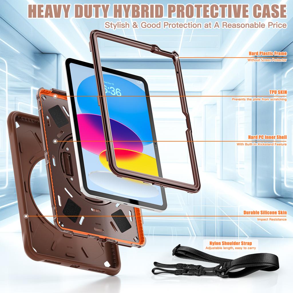 Rotating Hand Strap Case for IPad Air A16 2025 11th 10.9 2022 10th 10.2 2019 2020 2021 7th 8th 9th Gen Rugged Stand Hybrid Cover