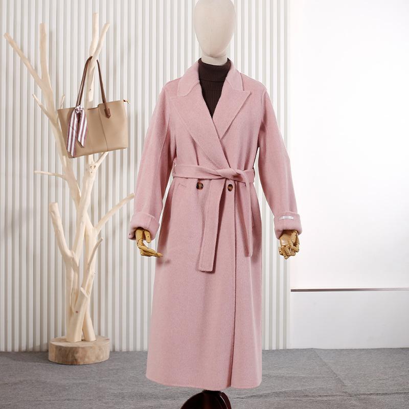 New suit collar wool double-sided woolen coat loose lace-up women's long wool woolen coat