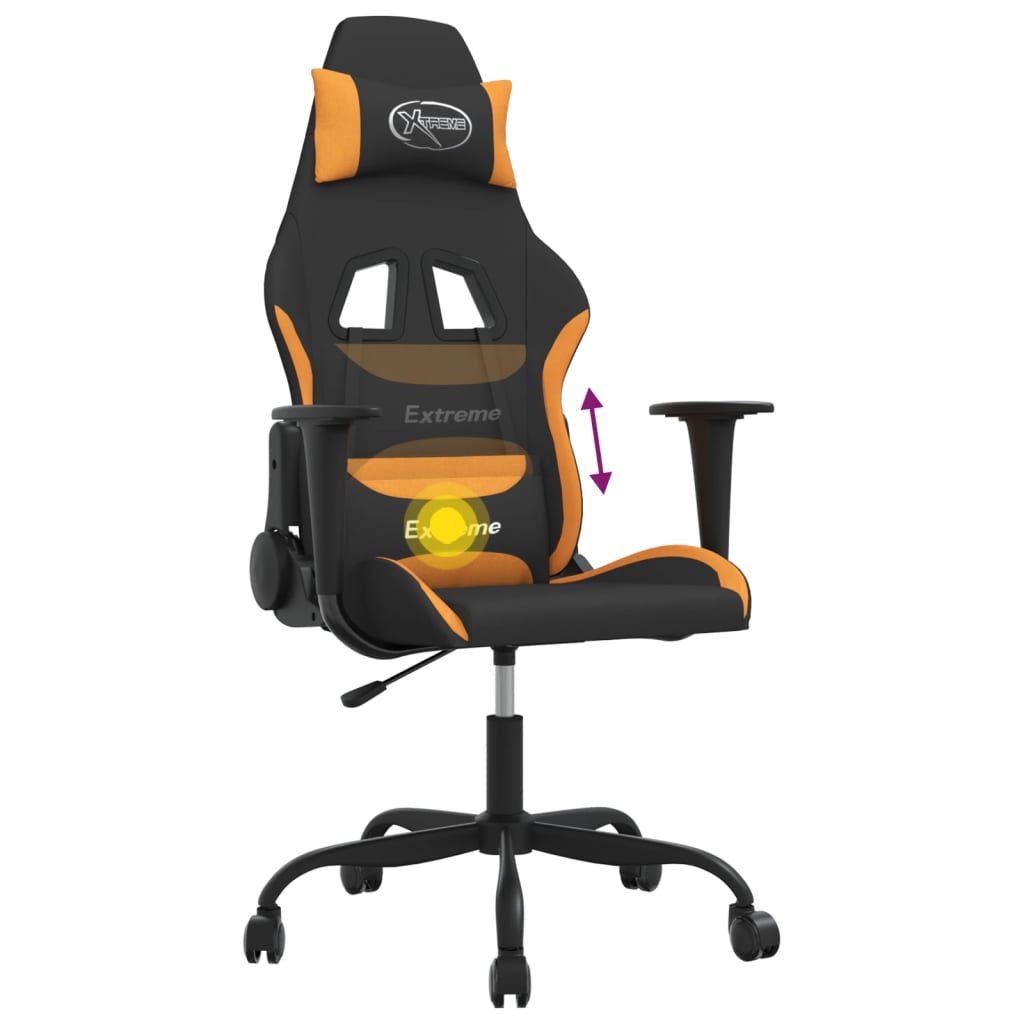 Gaming Chair with Massage Function Black and Orange Fabric