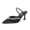 Pointed Rhinestone One-word Sandals 25 Years Old Summer New Two Wear V Thin Heel Bag Head Drag Sexy Shallow Mouth Sandals