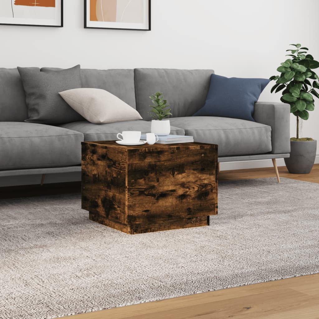 Coffee Table with LED Lights Smoked Oak 50 X 50 X 40 Cm