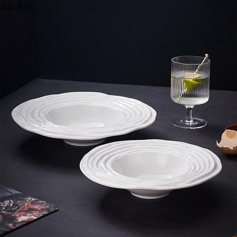 White Straw Hat Bowl Ceramics Dining Plate Soup Bowls Fruit Plate Salad Bowls Pasta Dish Noodle Bowl Dessert Plates Snack Tray